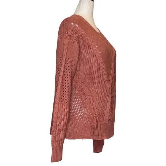 June & Hudson WOMENS Magenta Long Sleeve Round Neck Cable Knit Sweater Medium - Picture 2 of 8